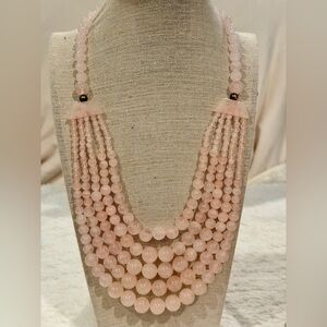 Vintage Multi-Strand Rose Quartz Graduated Bead Necklace